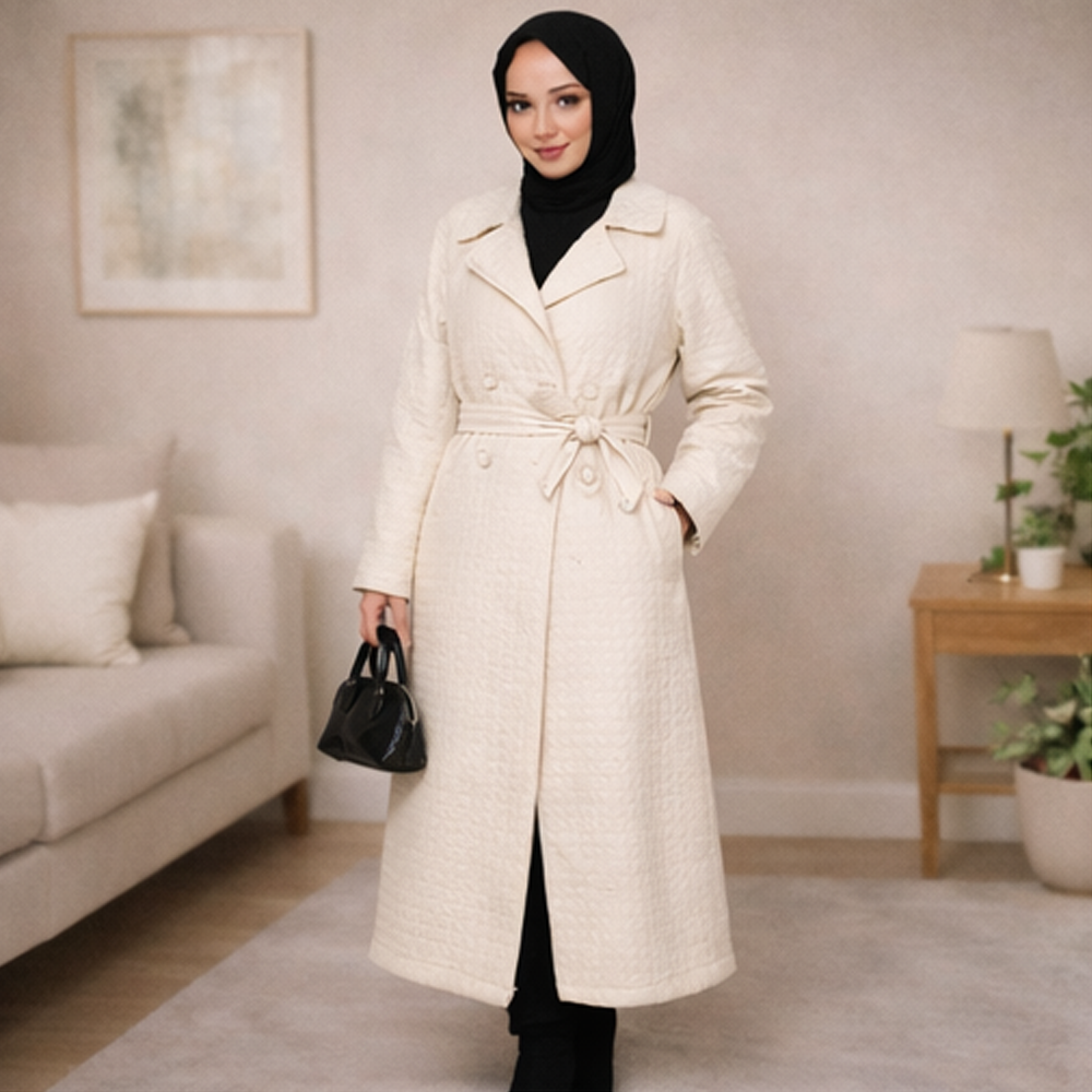 Trench Long Beige Élégant avec Ceinture