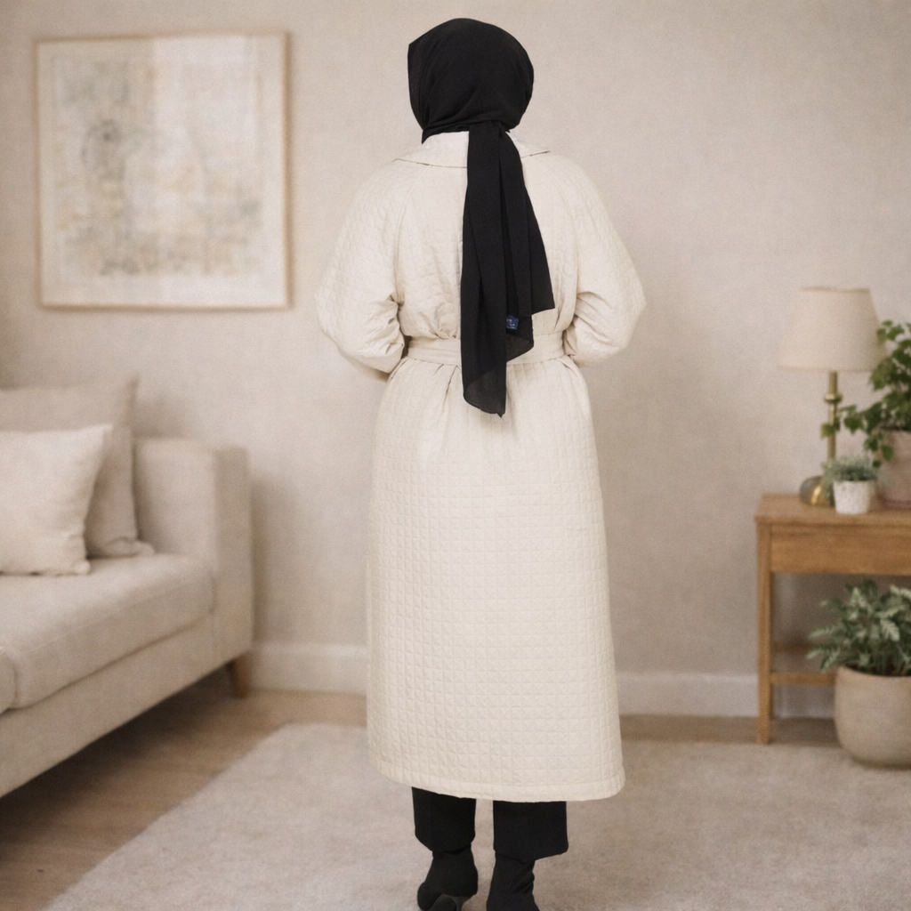 Trench Long Beige Élégant avec Ceinture - Image 3