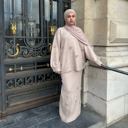 Ensemble Jupe Premium à Détails Floraux